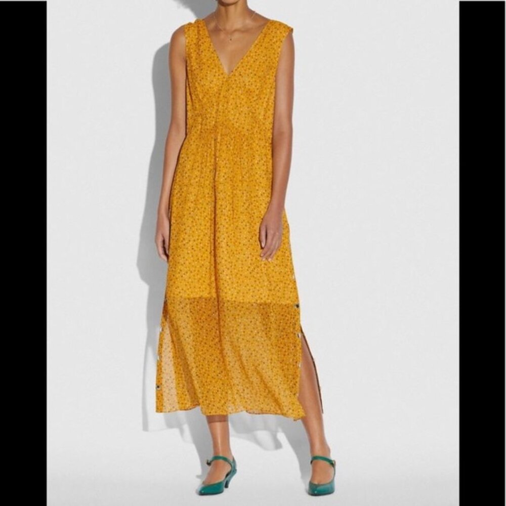 COACH Sleeveless Dot Print V-Neck Dress NWT Size 00, 0